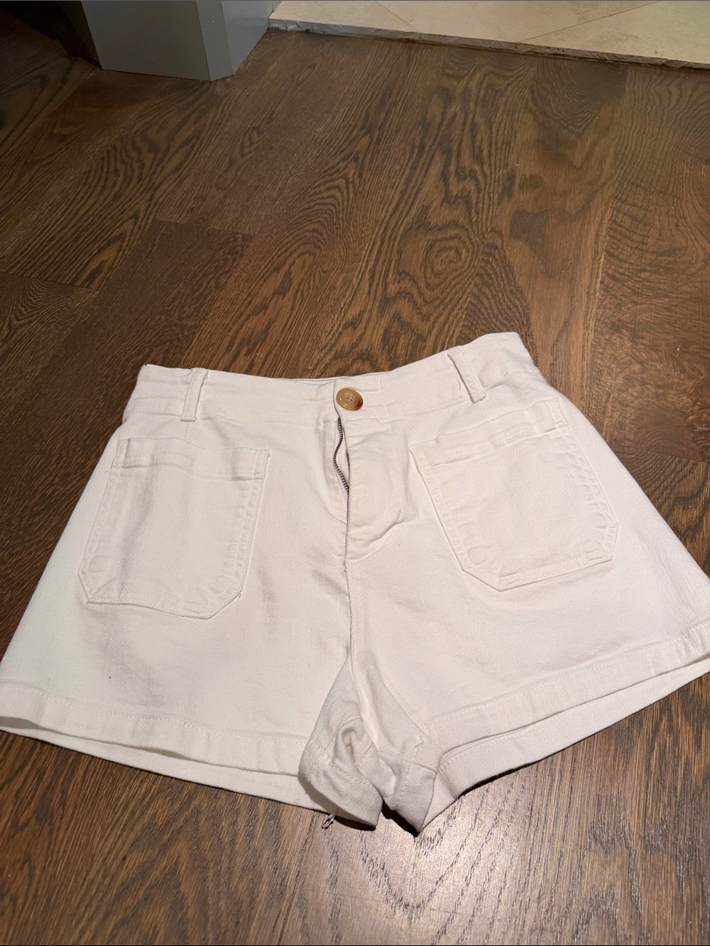 Maeve White High-Rise Denim Shorts